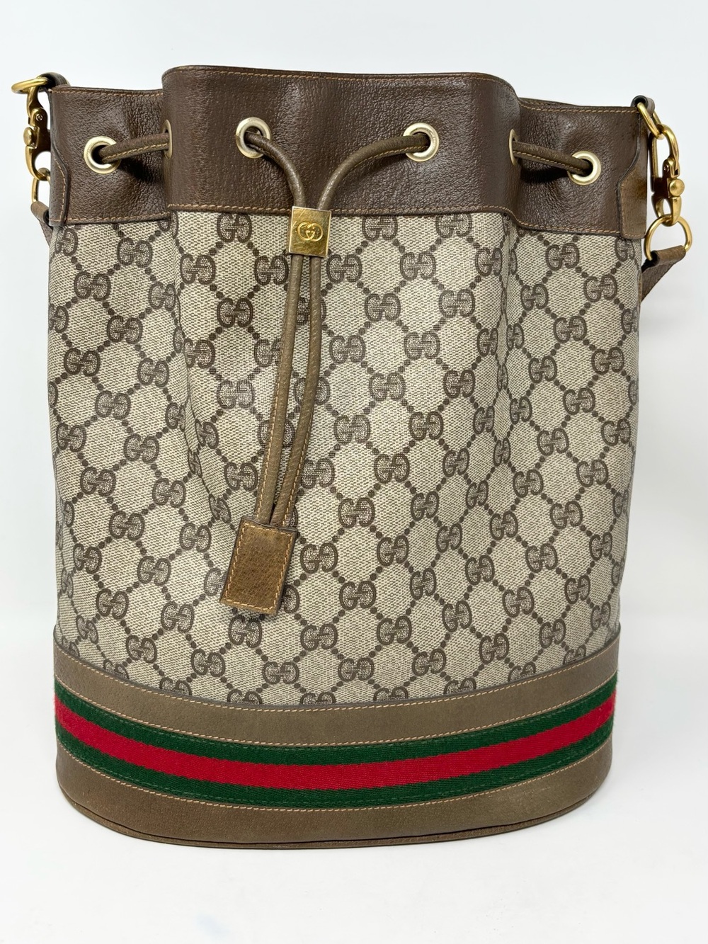 Vintage Gucci Ophidia GG Supreme Web Stripe Drawstring Bucket Bag Crossbody - Picture 3 of 16